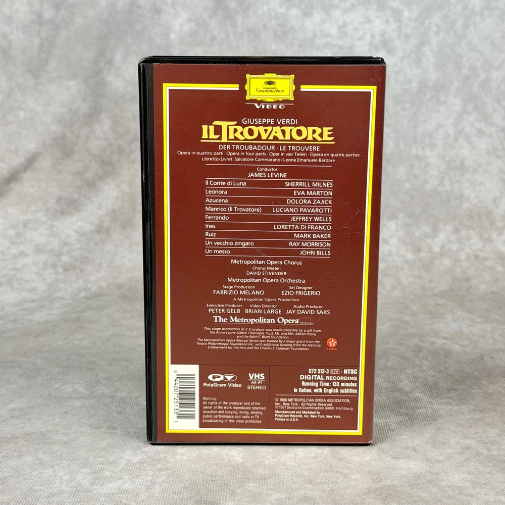 Verdi Il Trovatore VHS Pavarotti Marton Levine Metropolitan Opera Orchestra - Picture 2 of 8